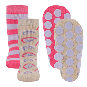 Sterntaler stopper sokken 2-pack regenboog/strepen beige/roze