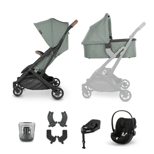 buggy Minu V2 Gwen Green Mélange incl. navicella, seggiolino auto cybex GOLD Cloud Gi-Size Magic Black e Base G Black con accessori