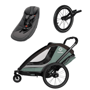 Kinderfahrradanhänger Cocoon Zweisitzer green/black inkl. Jogger Rad und Babysitz