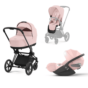 Kombikinderwagen New Priam Matt Black inkl. Babyschale Cloud T Peach Pink