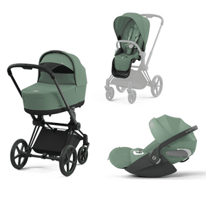 Kombikinderwagen New Priam Matt Black inkl. Babyschale Cloud T Leaf Green