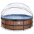 EXIT Wood Pool ø450x122cm mit Abdeckung und Sandfilterpumpe, braun