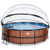 EXIT Piscina Wood ø450x122cm con copertura, filtro a sabbia e pompa termica, marrone