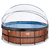 EXIT Piscina Wood ø450x122cm con copertura, filtro a sabbia e pompa termica, marrone