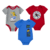 Pack de 3 bodies gris/bleu/rouge