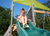 Portique balançoire enfant double toboggan Siamang bois