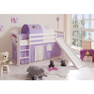TiCAA Lit toboggan mezzanine enfant Manuel pin blanc beige/violet 90x200 cm