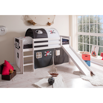 TiCAA Lit toboggan mezzanine enfant Manuel pin blanc pirate noir/blanc 90x200 cm