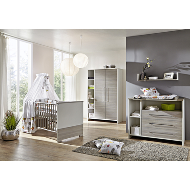 Schardt Chambre bébé trio lit commode armoire 2 portes Eco Silber bois 70x140 cm