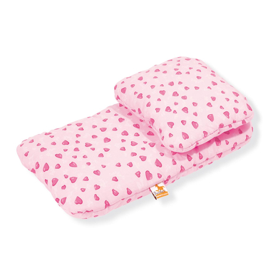 Image of Pinolino Biancheria da letto per carrozzina per bambola cuori rosa, 2 pezzi