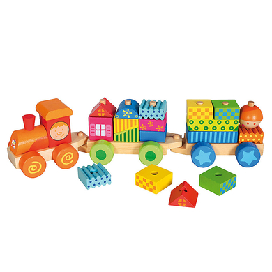 Bino Figurine train et cubes maisons bois