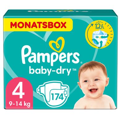 Pampers Couches Baby-Dry T. 4 Maxi 9-14 kg pack mensuel 174 pièces