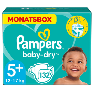 Pampers Couches Baby-Dry T. 5+ 12-17 kg pack mensuel, 132 pièces