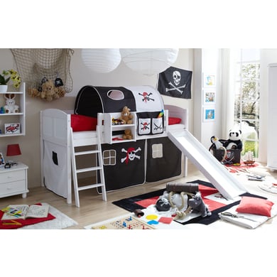 Image of TICAA Letto a soppalco con scivolo per bambini EKKI Pino bianco country - Pirati - nero/bianco059