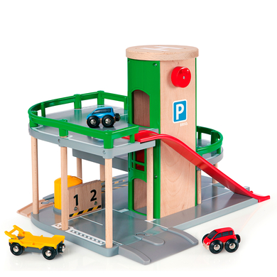 BRIO® Garage parking enfant rues et rails bois 33204
