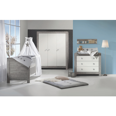 Schardt Chambre bébé trio lit commode armoire 3 portes Nordic Driftwood bois 70x140 cm