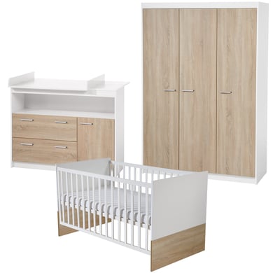 Roba roba Chambre bébé trio lit commode armoire 3 portes Gabriella bois 70x140 cm