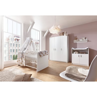 Schardt Chambre bébé trio lit commode armoire 3 portes Classic White bois 70x140 cm