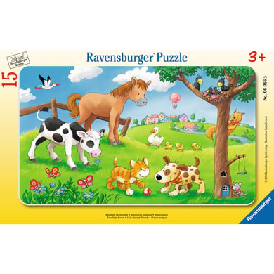 Ravensburger marco de rompecabezas - adorables amantes de los animales, 15 pieza