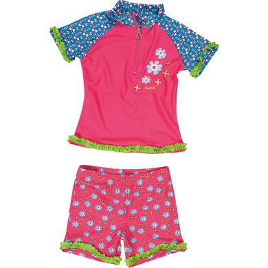 Image of PLAYSHOES Girls Set da bagno con protezione UV totale fiori rosa059