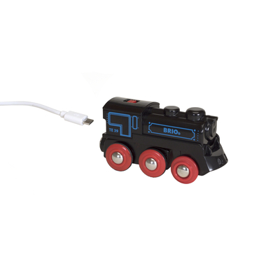 Image of BRIO® WORLD Stazione in legno - Locomotiva nera ricaricabile con Mini-USB 33599059