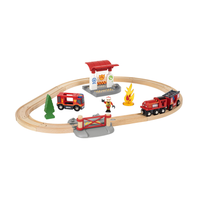 BRIO® WORLD Circuit de train pompier lutte contre le feu bois 33815