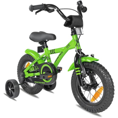 PROMETHEUS BICYCLES® Bicicleta para niños 12''verde negro Green Hawk con ruedines