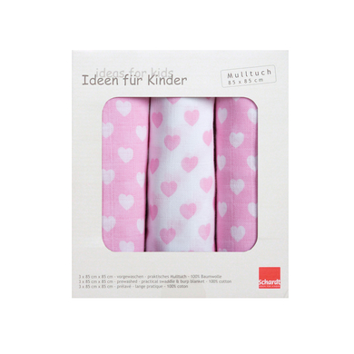 Schardt Lot de 3 carrés de gaze Coeurs, rose