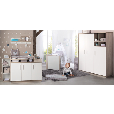 Roba roba Chambre bébé trio lit commode armoire 3 portes Olaf bois 70x140 cm