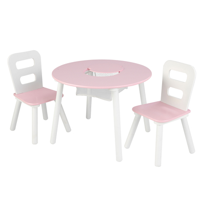 Levně KIDKRAFT Set 2 židle a kulatý stůl Round storage barva: bílá/růžová