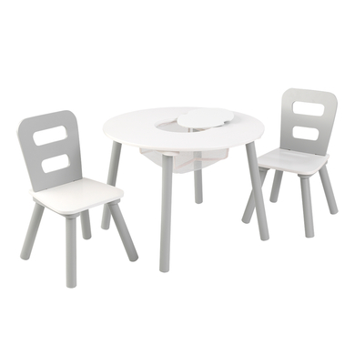 Levně KIDKRAFT Set 2 židle a kulatý stůl Round storage barva: bílá/šedá