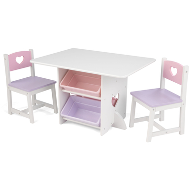Levně KidKraft dětský stůl Heart se dvěma židličkami a boxy