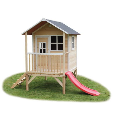 EXIT Maison cabane de jardin enfant avec toboggan Loft 300, bois, naturel