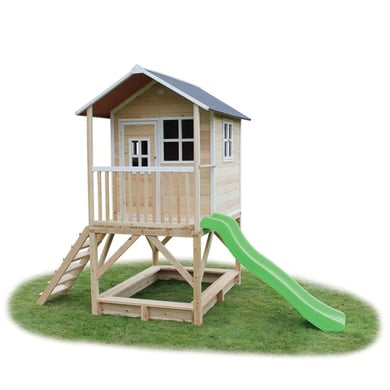 EXIT Maison cabane de jeu enfant avec toboggan Loft 500, bois, naturel