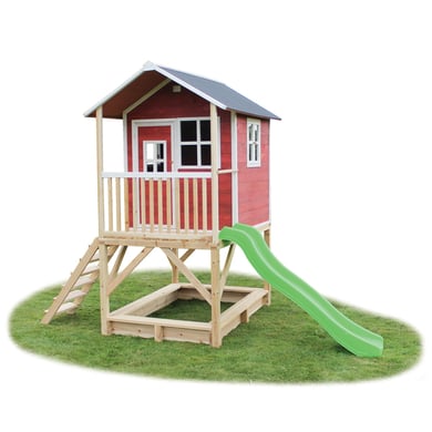 EXIT Maison cabane de jardin enfant avec toboggan Loft 500, bois, rouge