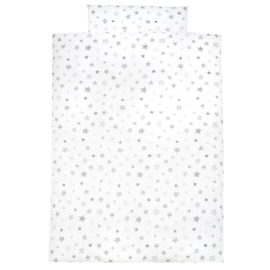 Alvi® Parure de lit enfant étoiles gris argenté exclusif 100x135 cm