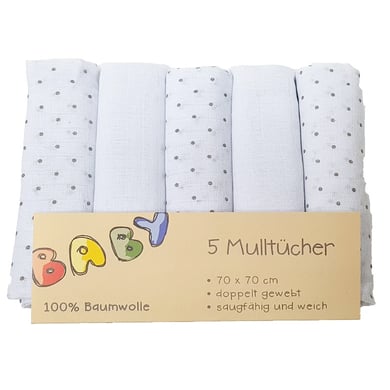 HÜTTE & CO Langes bébé pois gris mousseline lot de 5