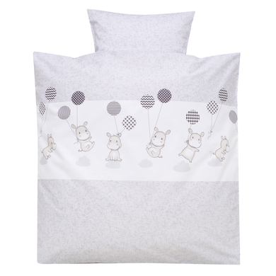 Alvi® Parure de lit enfant hippopotame argent 80x80 cm