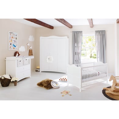Pinolino Chambre bébé trio lit commode armoire 3 portes Florentina large bois 70x140 cm