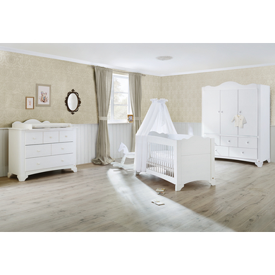 Pinolino Chambre bébé trio lit Pino armoire 3 portes commode bois blanc 70x140 cm