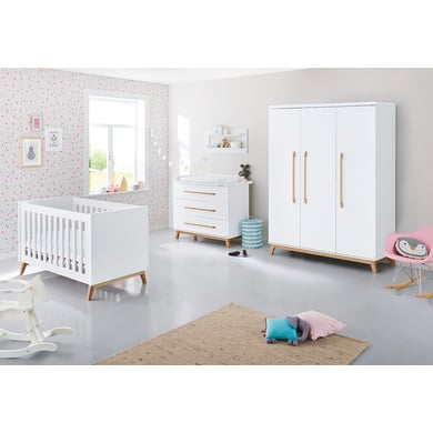 Pinolino Chambre bébé trio lit commode armoire 3 portes Riva bois blanc 70x140 cm