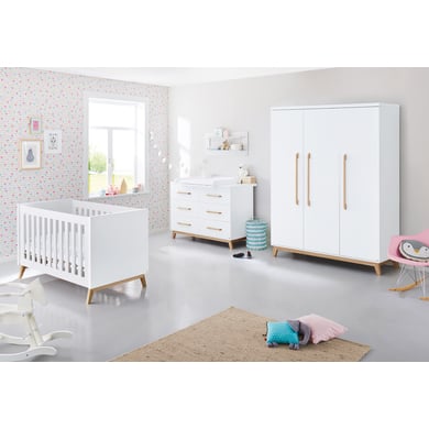 Pinolino Chambre bébé trio lit commode armoire 3 portes Riva bois blanc 70x140 cm