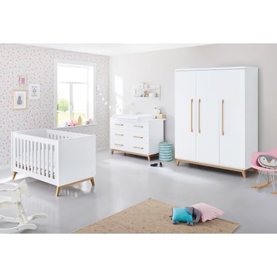 Pinolino Chambre bébé trio lit commode armoire 3 portes Riva bois blanc...