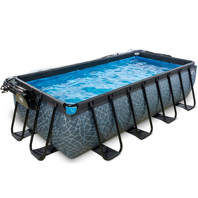Levně EXIT Pool Stone bazén 400 x 200 cm s krycí plachtou a čerpadlem, šedá