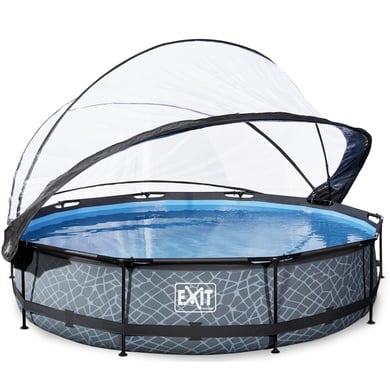 EXIT TOYS Piscine tubulaire ronde Stone dôme bâche et filtre 3,6x0,76 m gris