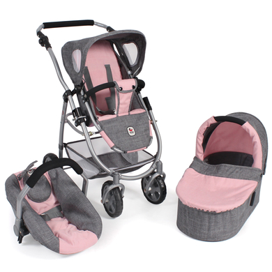 Image of Passeggino per bambola 3 in 1 EMOTION ALL IN, grigio-rosa059