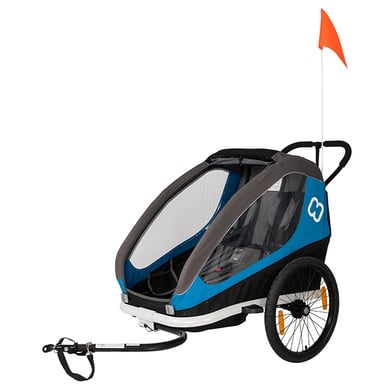 hamax Remolque para bicicleta gemelar Traveller Petrol Blue/Grey incluye barra de tracción y rueda se silla de paseo