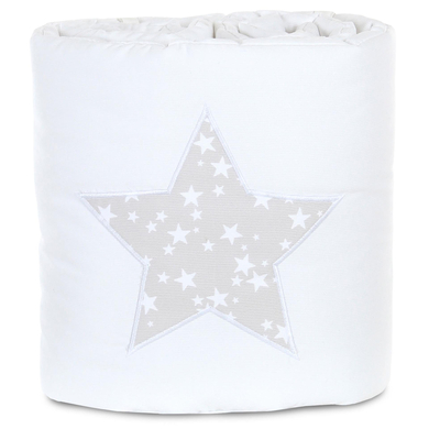 babybay Tour de lit cododo Boxspring piqué XXL blanc étoile gris nacré 200x24 cm
