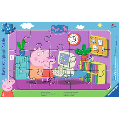 Levně Puzzle Ravensburger Frame - Peppa Pig: Peppa na poÄŤĂ­taÄŤi, 15 kusĹŻ