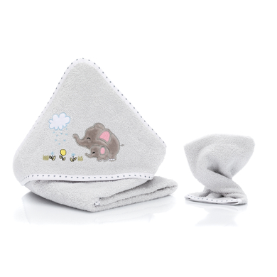 fillikid Juego de toallas de baño con capucha gris elefante incl. toalla